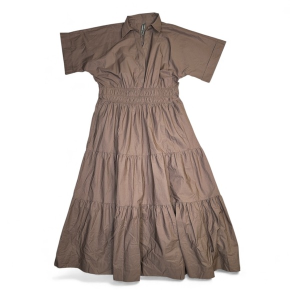 Anthropologie Tiered Maxi Smocked Waist Shirt Dress Brown 1X-New No tags - Picture 1 of 8
